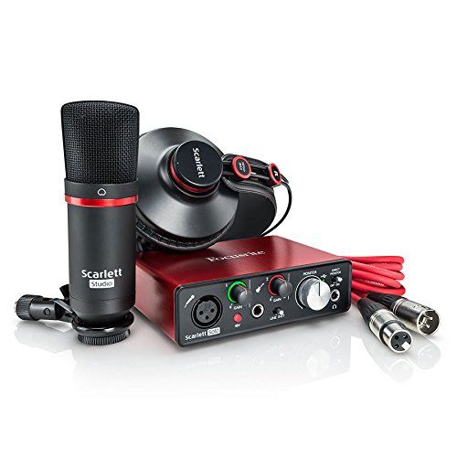  Focusrite Scarlett Solo Compact USB Audio Interface Studio Package - 2nd Generation with Microphone Isolation Shield and Speaker