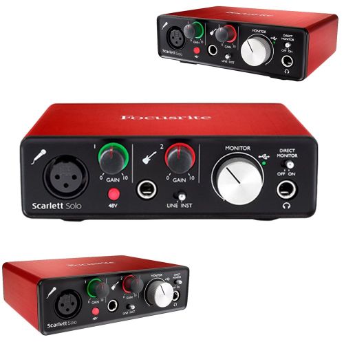  Focusrite Scarlett Solo USB Audio Interface (2nd Generation) Bundle with 2 XLR Cables, Microphone Stand, Wind Screen