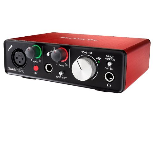  Focusrite Scarlett Solo USB Audio Interface (2nd Generation) Bundle with 2 XLR Cables, Microphone Stand, Wind Screen