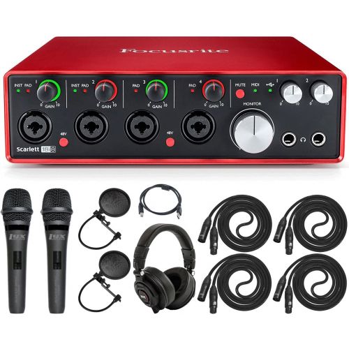  Focusrite Scarlett 18i8 USB Interface with Pro Tools and Standard Dual Recording Accessories Kit Ideal For Musicians, Producers and Small Bands