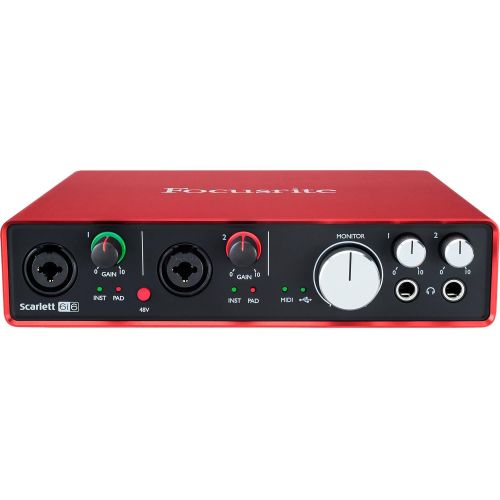  Focusrite Scarlett 6i6 USB Audio Interface Bundle with Samson Stereo Headphones + Instrument Cable + Microphone Cable