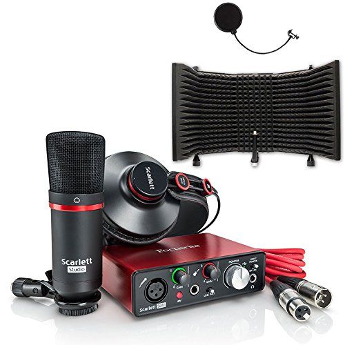  Focusrite Scarlett Solo Compact USB Audio Interface Studio Package - 2nd Generation with Microphone Isolation Shield