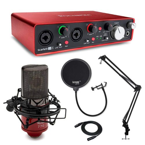  Focusrite Scarlett 2i4 (2nd Gen) USB Audio Interface with Pro Tools and MXL 770 Condenser Microphone, Studio Stand, Pop Filter and XLR Cable