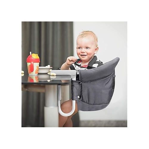  Foho Hook On Chair, Clip on Table High Load Design Fold Flat Storage Attachable High Chair with Storage Bag, Safe Fast Table Chair for Babies and Toddlers (Grey)