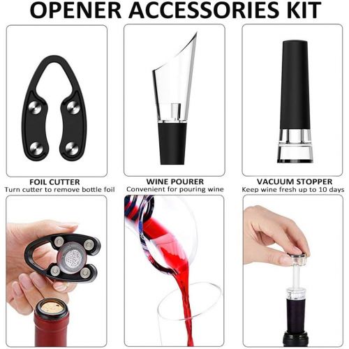  [아마존베스트]FOHO Electric Wine Opener, 6 in 1 Cordless Automatic Corkscrew Set, Gift Box contains Air Pressure Wine Opener, Foil Cutter, Vacuum Stopper and Wine Aerator Pourer, The Best Gift f