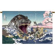 Folcart Noren Godzilla Ukiyoe Sakura no Utage Japanese Curtain Doorway Made in Japan Limited