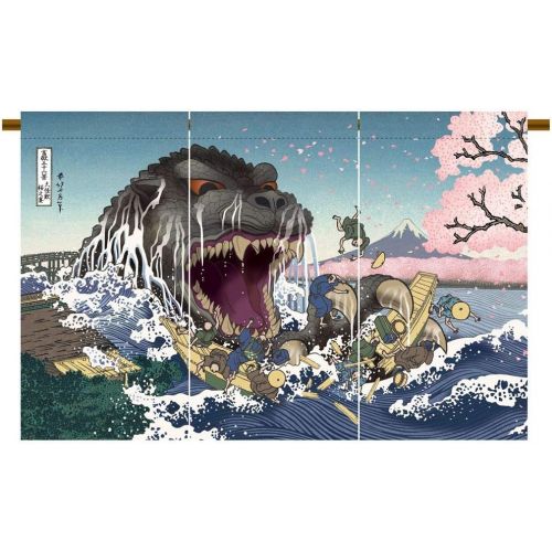  Folcart Noren Godzilla Ukiyoe Sakura no Utage Japanese Curtain Doorway Made in Japan Limited