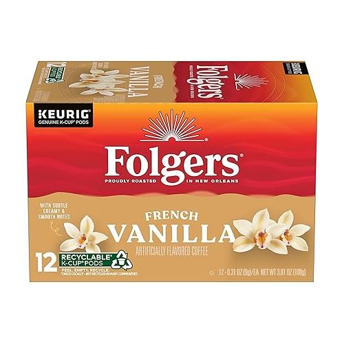  Folgers French Vanilla Flavored Coffee, 72 Keurig K-Cup Pods (Packaging May Vary)