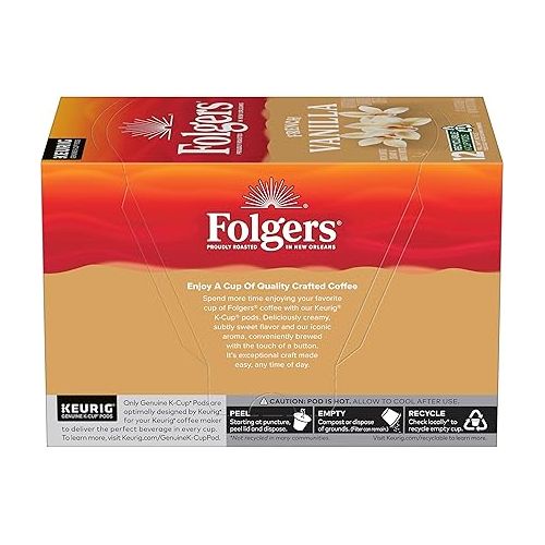  Folgers French Vanilla Flavored Coffee, 72 Keurig K-Cup Pods (Packaging May Vary)