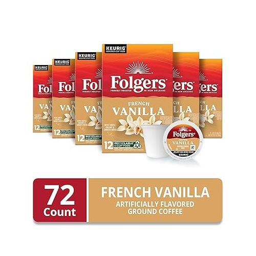  Folgers French Vanilla Flavored Coffee, 72 Keurig K-Cup Pods (Packaging May Vary)