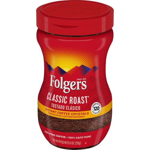  Folgers Classic Roast, Instant Coffee Crystals, 8 oz