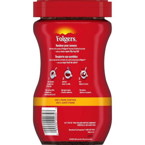  Folgers Classic Roast, Instant Coffee Crystals, 8 oz