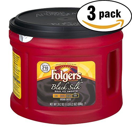  Folgers Black Silk Coffee 3-Pack, 3-24.2OZ Canisters, Bold, Yet Exceptionally Smooth (3 Pack)