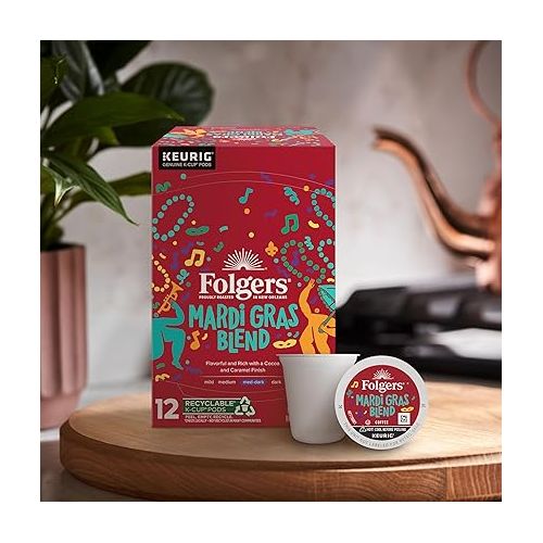  Folgers Mardi Gras Blend Medium-Dark Roast Coffee, 72 Keurig K-Cup Pods