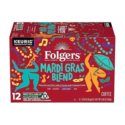  Folgers Mardi Gras Blend Medium-Dark Roast Coffee, 72 Keurig K-Cup Pods