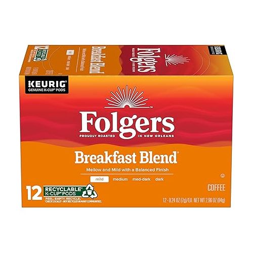  Folgers Breakfast Blend Mild Roast Coffee, 72 Keurig K-Cup Pods