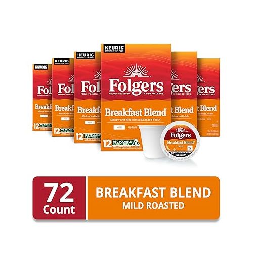  Folgers Breakfast Blend Mild Roast Coffee, 72 Keurig K-Cup Pods