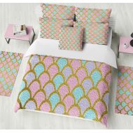 /FolkandFunky Mermaid Scales Bedding , Duvet Cover or Comforter, Twin Full, Queen, King, Rug, Throw Pilllow Options