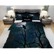 FolkandFunky Gothic Bedding, Comforter or Duvet Cover , Raven, Crow , Tree Moon, Night Sky Twin, Queen, King