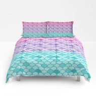 FolkandFunky Mermaid Scales Comforter or Duvet Cover Set Twin, Full, Queen, King Bedding- Pink Teal Purple