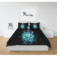 /FolkandFunky Octopus Bedding Duvet Cover, Black with Blue Octopus King Duvet, Queen Duvet, Twin Duvet (Comforter Option available)