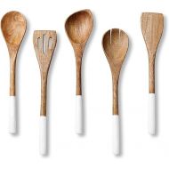 Folkulture Wooden Spoons for Cooking for Mothers Day Gifts, Set of 5 Nonstick Cookware Sets Includes Wooden Spoon, Serving Fork, Spatula, Slotted Turner, Corner Spoon, 12