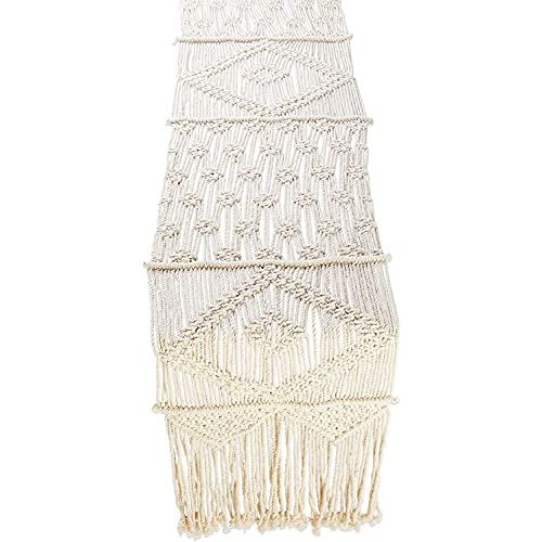  [아마존베스트]Folkulture Macrame Table Runner for Farmhouse or Wedding Table Decor, Boho Table Runners for Dining Room, Vintage Rustic Bohemian Style Home Decor, 13 x 48 Inches Long, 100% Cotton