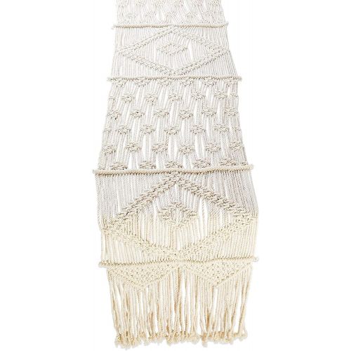  [아마존베스트]Folkulture Macrame Table Runner for Farmhouse or Wedding Table Decor, Boho Table Runners for Dining Room, Vintage Rustic Bohemian Style Home Decor, 13 x 48 Inches Long, 100% Cotton