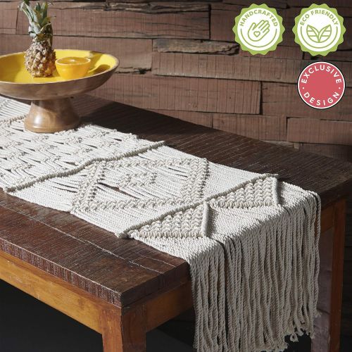  [아마존베스트]Folkulture Macrame Table Runner for Farmhouse or Wedding Table Decor, Boho Table Runners for Dining Room, Vintage Rustic Bohemian Style Home Decor, 13 x 48 Inches Long, 100% Cotton