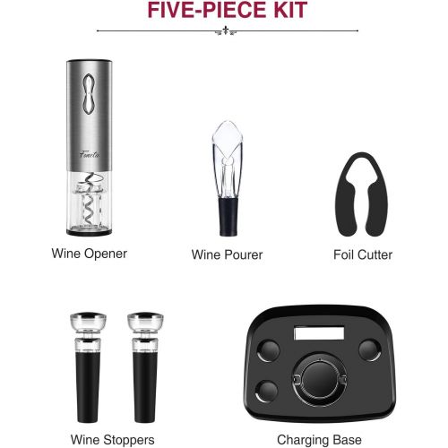  Foneta Electric Wine Opener Rechargeable Wine Bottle Opener with Charging Base, Wine Aerator Pourer, Foil Cutter, Wine Stoppers - Glamour Series