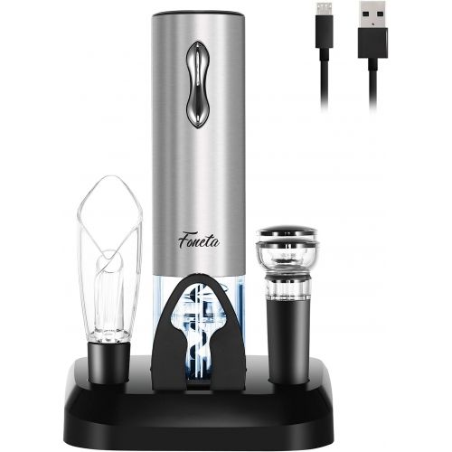  Foneta Electric Wine Opener Rechargeable Wine Bottle Opener with Charging Base, Wine Aerator Pourer, Foil Cutter, Wine Stoppers - Glamour Series