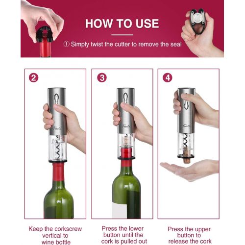  Foneta Electric Wine Opener Rechargeable Wine Bottle Opener with Charging Base, Wine Aerator Pourer, Foil Cutter, Wine Stoppers - Glamour Series