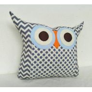 Fongstudio Home decor/owl pillow/ Grey blue /dots /chevron and dots Owl Pillow/for him/baby soft toys/medium size