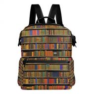 Fonmifer Books Bookshelf Casual Backpack Lightweight Travel Daypack Bag Multi-Pocket Student School Bag
