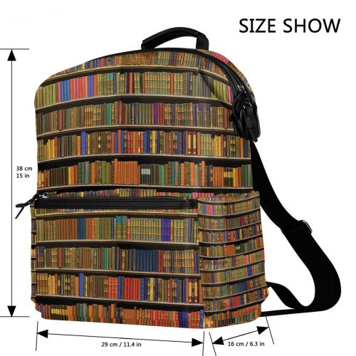  Fonmifer Books Bookshelf Casual Backpack Lightweight Travel Daypack Bag Multi-Pocket Student School Bag