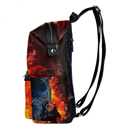  Fonmifer Water And Fire Guitar Casual Backpack Lightweight Travel Daypack Bag Multi-Pocket Student School Bag
