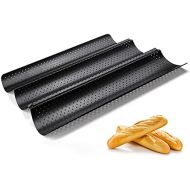 [아마존베스트]Fontien Baguette Baking Tray, Non-Stick Carbon Steel, for 3 Baguettes, 38 x 24.5 cm