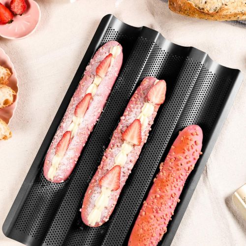  [아마존베스트]Fontien Baguette Baking Tray, Non-Stick Carbon Steel, for 3 Baguettes, 38 x 24.5 cm