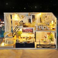 Fonture Modern Doll House Miniature DIY, Time Shadow Dollhouse Kits Educational with Furniture LED Light