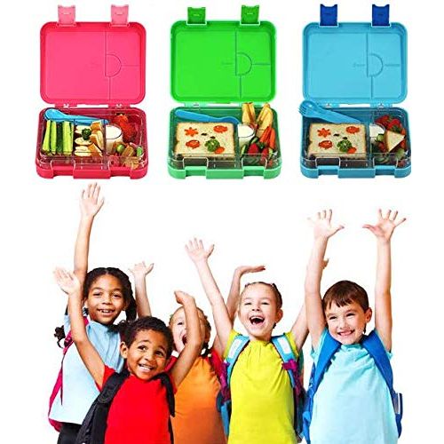  FoodHom Lunch Bento Box for Kids - Food Prep & Storage Containers, Leak-Proof Lids Keep Meal Fresh | Reusable, Non-Disposable, Freezer-Safe & Microwaveable Meal Tray with Bonus Carry Bag &