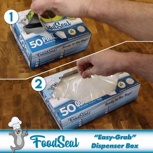  FoodSeal 100 Gallon Size Precut Vacuum Sealer Bags | 11 x 16 | 2 Boxes of 50 |Easy-Grab Dispenser Box | Heavy Duty | Food Saver Compatible | Great for fridge, freezer, sous vide, a