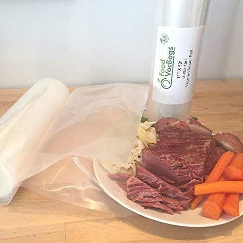  FoodVacBags Expandable Vacuum Sealer Bags 11-inches by 50-feet Heat Seal Rolls 4 mil Commercial Grade for Large Roasts, Casseroles, Game Compatible with Foodsaver (1 Roll)