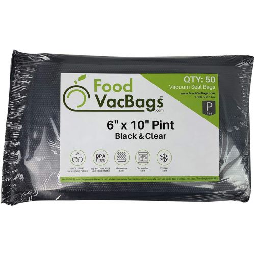  50 Pint 6 X 10 FoodVacBags Black Back Clear Front Vacuum Seal Bag Pouch, Pre-cut, Foodsaver Compatible, Perfect for Display