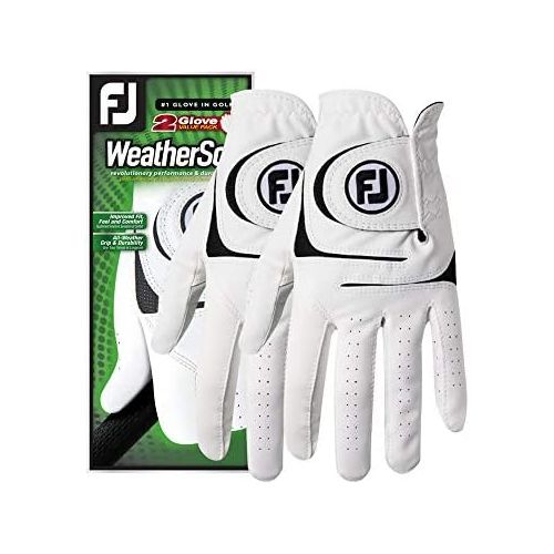  FootJoy Mens WeatherSof Golf Gloves, Pack of 2 (White)
