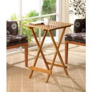 For The Kitchen Bamboo Wood Geometric Cutout Design Portable Folding Tray Table
