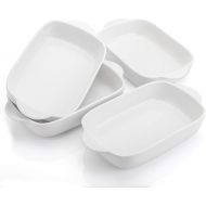 Foraineam 4 Pieces Bakeware Set, White Porcelain Baking Dish Bowl, 7.5 x 5 inch Rectangular Baking Pans for Cooking, Banquet and Daily Use