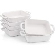 Foraineam 6 Pieces Bakeware Set, White Porcelain Souffle Dishes Creme Brulee Ramekins, 6-1/4 x 4-3/4 inch Rectangular Baking Pans with Double Handles