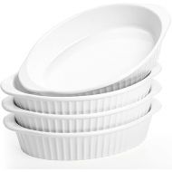 Foraineam 4 Pack 15 oz White Porcelain Oval Baking Dishes, 8.8 x 5.5 x 1.8 Inch Au Gratin Pans Small Table Serving Dish, Lasagna Pan Creme Brulee Bakeware Set with Double Handles, Dishwasher Oven Safe