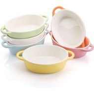 Foraineam 6 Colors Oval Porcelain Ramekins 10 oz Oven Safe Creme Brulee Souffle Baking Ramekin Dishes Bowl with Double Handles