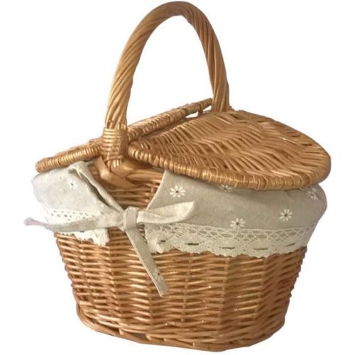  Forart Wicker Picnic Baskets Hamper with Lid and Handle, Wicker Gift Baskets Empty Oval Willow Woven Picnic Basket Candy Basket Storage Basket Wedding Basket